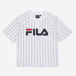 Fila Pinstripe Henry Neck Round - Poikien Poolopaita - Valkoinen | FI-24814